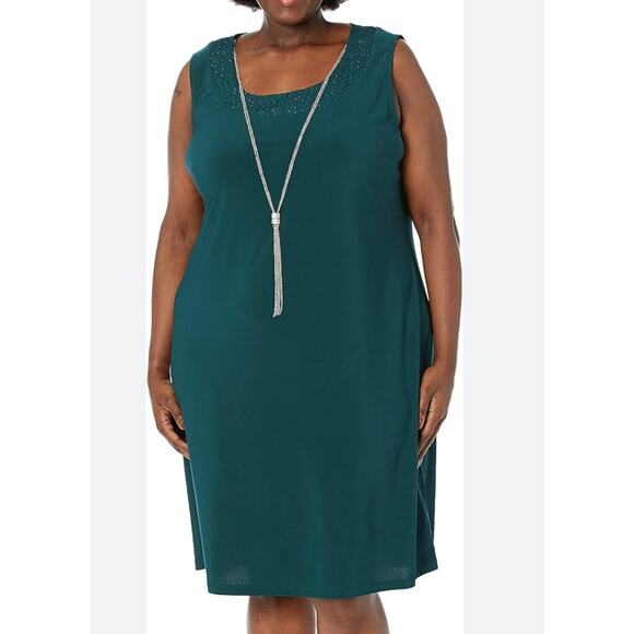 R&M RICHARDS Women's Green Stretch Cocktail Dress w/ Necklace 8 P Petite - Picture 5 of 5